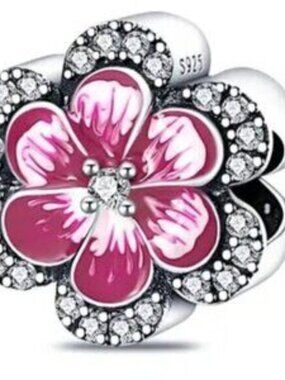 Pansy Pink Flower Charm Sterling Silver 925 Charm For Pandora Bracelet
